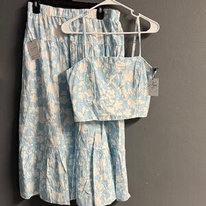 Floral Blue and White Two-Piece Set